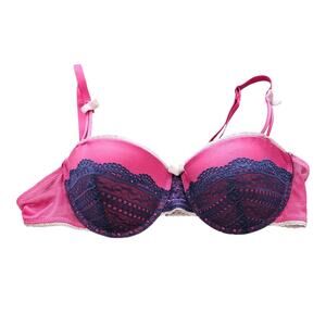 Vintage Y2K Native Intimates Womens Sz 36B Padded Push Up Bra Pink w/ Lace